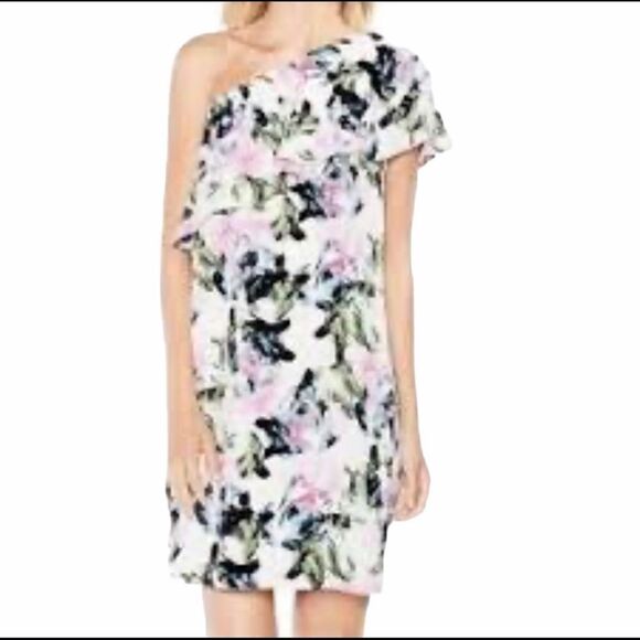 Vince Camuto Arctic Floral Ruffle 1 shoulder Dress - Picture 2 of 8